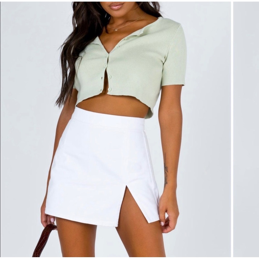 Lioness Mini‎ Skirt Women Size S White Denim Front Slit Princess Polly